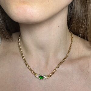 The Ivy Gold Chain Necklace with Green gemstone and Crystal Accents